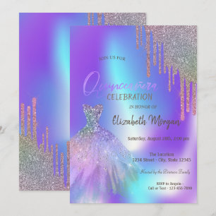 Ombre Glitter Drips Kleid Quinceañera Einladung