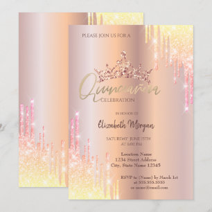 Ombre Glitter Drop Tiara Roségold Quinceañera Einladung