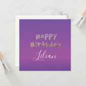 Ombré Glitzer Bubble Lettering Happy Birthday Po Karte (Vorderseite/Rückseite Beispiel)