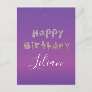 Ombré Glitzer Bubble Lettering Happy Birthday Postkarte