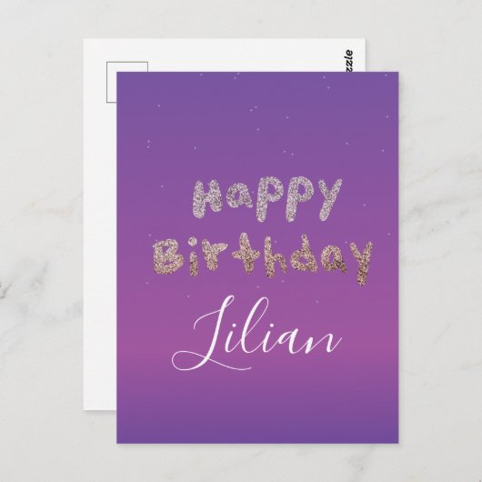Ombré Glitzer Bubble Lettering Happy Birthday Postkarte (Vorne/Hinten)