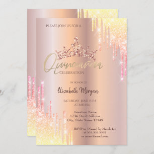 Ombre Glitzer Drop Tiara Rose Gold Quinceañera Einladung
