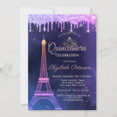 Ombre Glitzer Eiffel Tower Tiara Tropfens Quinceañ Einladung (Vorderseite)