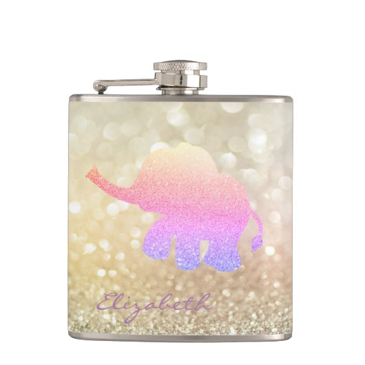Ombre Glitzer Elephant, Bokeh - Personalisiert Flachmann (Vorderseite)