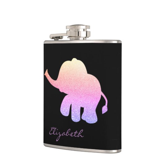 Ombre Glitzer Elephant, Schwarz - Personalisiert Flachmann (Links)