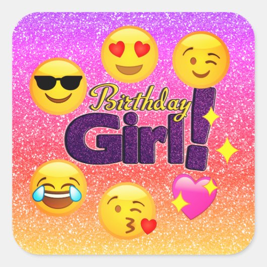 Ombre Glitzer Emoji Birthday Girl Stickers (Vorderseite)