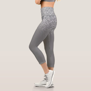 Ombre Glitzer Fading Sparkle Silver Capri Leggings