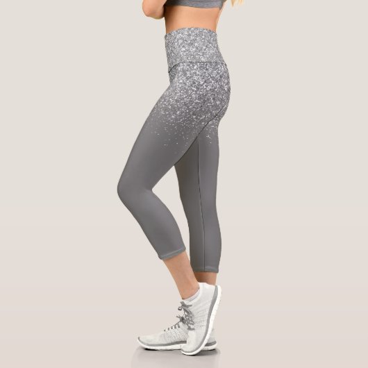 Ombre Glitzer Fading Sparkle Silver Capri Leggings (Links)