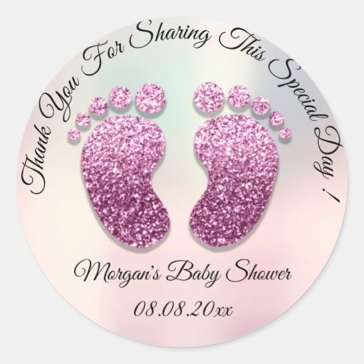 Ombre Glitzer Feet Baby Dusche Gefallen Vielen Dan Runder Aufkleber (Vorderseite)