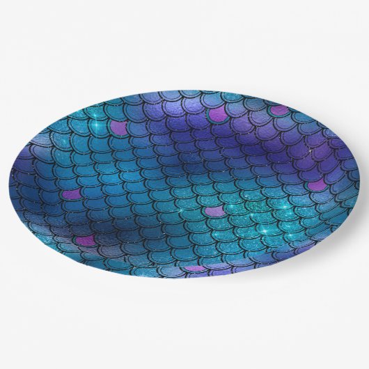Ombre Glitzer Mermaid Scales Pappteller (Schrägansicht)