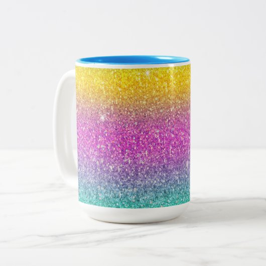 Ombre Glitzer, Regenbogen, Candy Floss, Sommer Tas Zweifarbige Tasse (Vorderseite Links)