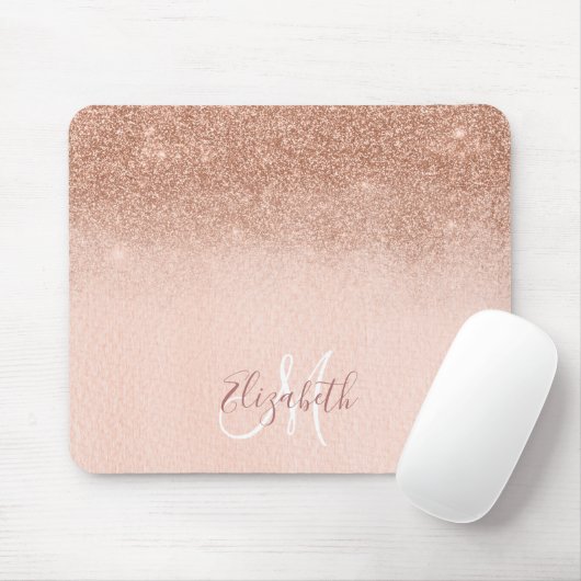 Ombre Glitzer Rose Gold Personalisiert Monogram Mousepad (Mit Mouse)