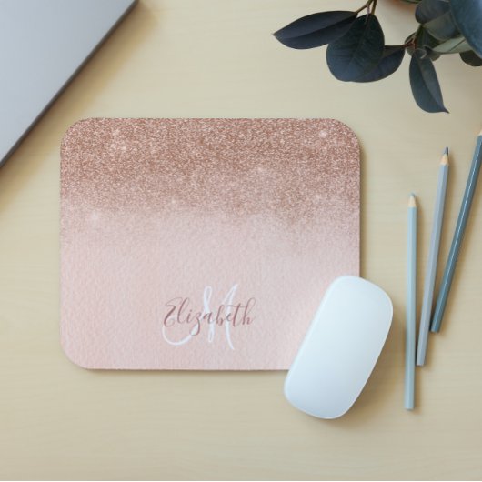 Ombre Glitzer Rose Gold Personalisiert Monogram Mousepad