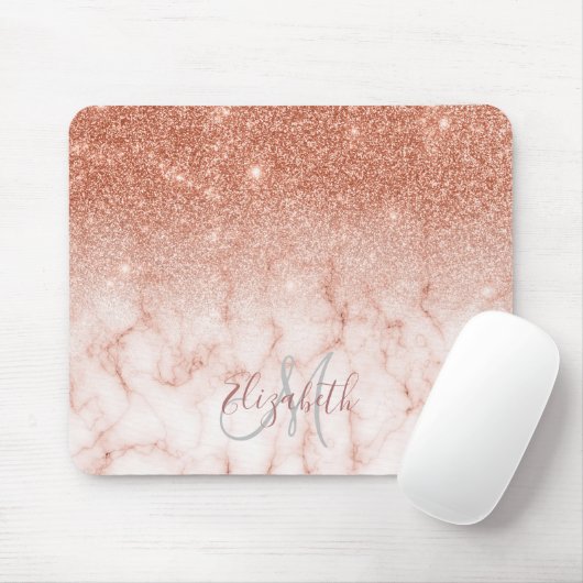 Ombre Glitzer Rose Gold Trendy Marble Monogram Mousepad (Mit Mouse)