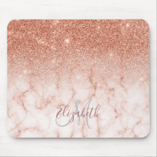 Ombre Glitzer Rose Gold Trendy Marble Monogram Mousepad