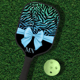 Ombre Glitzer Zebra Blue Bow Mit Monogramm Pickleball Schläger