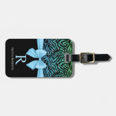 Ombre Glitzer Zebra Blue Bow Monogram Gepäckanhänger (Vorderseite horizontal)