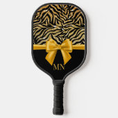 Ombre Glitzer Zebra Gold Bow Mit Monogramm Pickleball Schläger (Rückseite)
