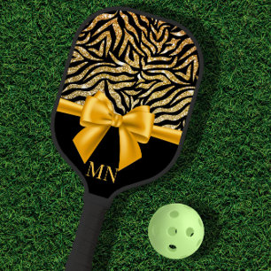 Ombre Glitzer Zebra Gold Bow Mit Monogramm Pickleball Schläger
