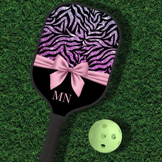 Ombre Glitzer Zebra Pink Bow Mit Monogramm Pickleball Schläger