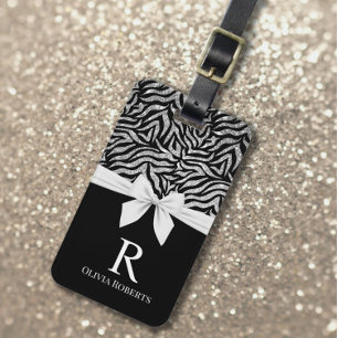 Ombre Glitzer Zebra White Bow Monogram Gepäckanhänger