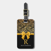 Ombre Glitzer Zebra Yellow Bow Monogram Gepäckanhänger (Vorderseite vertikal)
