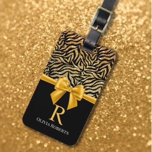 Ombre Glitzer Zebra Yellow Bow Monogram Gepäckanhänger