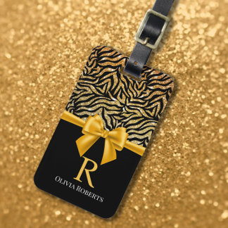 Ombre Glitzer Zebra Yellow Bow Monogram Gepäckanhänger
