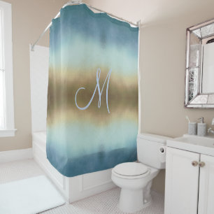 Ombre Gold Blue Monogram Duschvorhang
