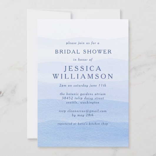 Ombre Gradient Dip Dye Blue Brautparty Einladung (Vorderseite)