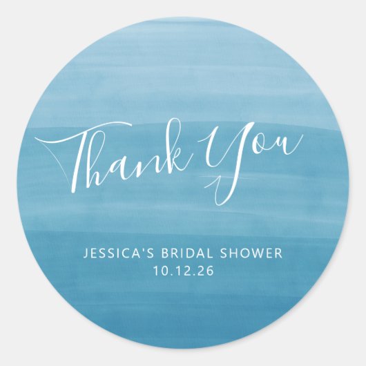 Ombre Gradient Dip Dye Ocean Blue Brautparty Runder Aufkleber (Vorderseite)