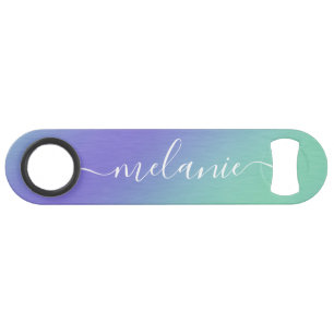 Ombre Gradient Green Lila Calligraphy Name Speed Flaschenöffner