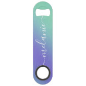 Ombre Gradient Green Lila Calligraphy Name Speed Flaschenöffner (Rückseite)