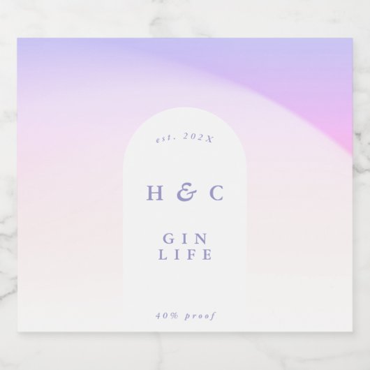 Ombre Gradient Lila Mist Modern Gin Arch Alkoholflaschenetikett (Einzelnes Label)