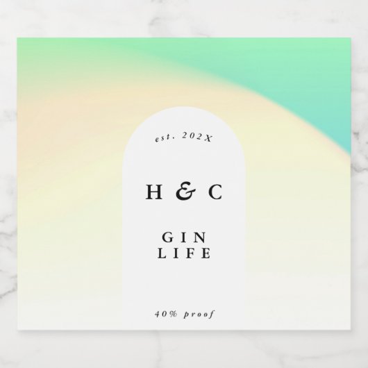 Ombre Gradient Yellow Green Modern Gin Arch Alkoholflaschenetikett (Einzelnes Label)