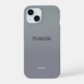 Ombre Gray Personalize Quote & Name iPhone Fall 15 Hülle (Rückseite)