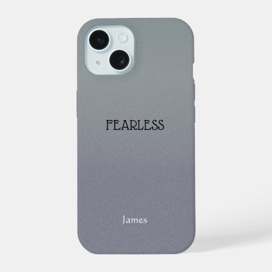 Ombre Gray Personalize Quote & Name iPhone Fall 15 Hülle (Rückseite)