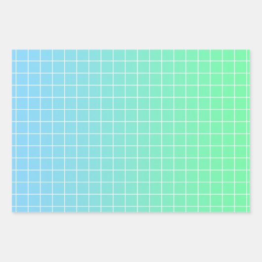 Ombre Green Aquamarin Blue Grid Pattern Geschenkpapier Set (Vorderseite 3)