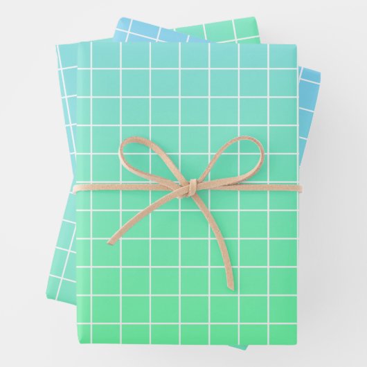 Ombre Green Aquamarin Blue Grid Pattern Geschenkpapier Set (Beispiel)