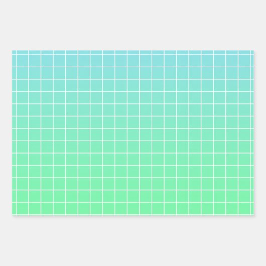 Ombre Green Aquamarin Blue Grid Pattern Geschenkpapier Set (Vorderseite)