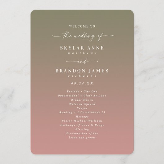 Ombre Green & Dusty Rose Wedding Zeremony Program Programm (Vorderseite)