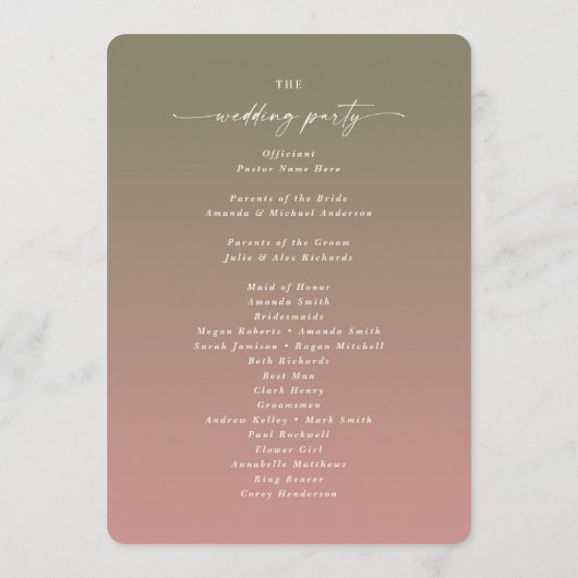 Ombre Green & Dusty Rose Wedding Zeremony Program Programm (Rückseite)