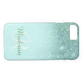 Ombre Green Mint Glitzer Fading Monogram Case-Mate iPhone Hülle (Rückseite (Horizontal))