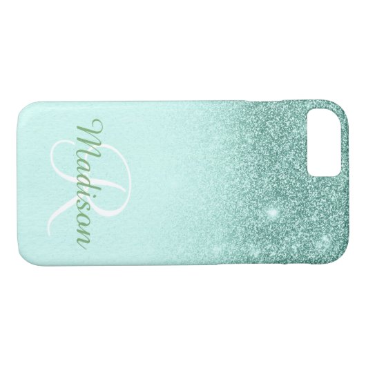 Ombre Green Mint Glitzer Fading Monogram Case-Mate iPhone Hülle (Rückseite (Horizontal))
