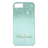 Ombre Green Mint Glitzer Fading Monogram Case-Mate iPhone Hülle (Rückseite)