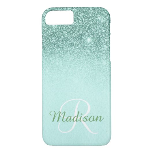 Ombre Green Mint Glitzer Fading Monogram Case-Mate iPhone Hülle (Rückseite)