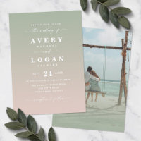 Ombre Green & Pink Wedding Einladung mit Foto