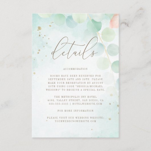 Ombre Greenery Eucalyptus Monogram Wedding Details Begleitkarte (Vorderseite)