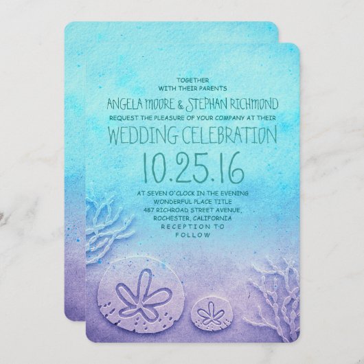 Ombre Hochzeit am Strand - türkisblau Einladung (Vorne/Hinten)