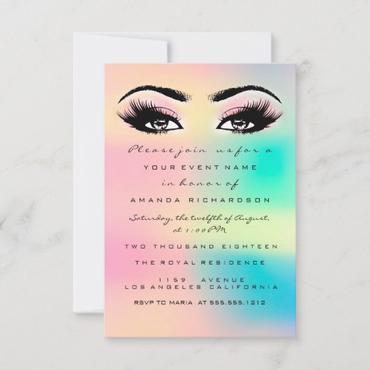 Ombre Holographic Bubble Bridal Sweet 16. Eyelash Einladung (Vorderseite)